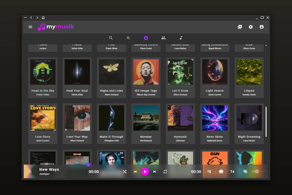 لقطة شاشة لتطبيق MyMusik على سطح المكتب