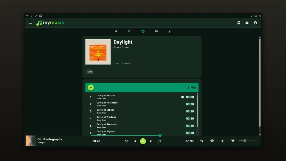 Forest theme, dark mode, showing the Daylight album