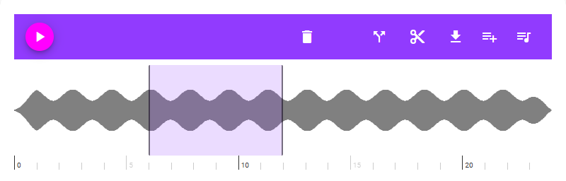 Current MyMusik audio-editing toolbar and selected waveform range.